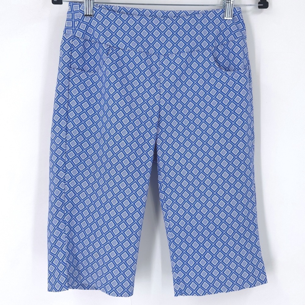 LuLu-b Womens Size 4 Blue Geometric Print Capri‎ Pants Cropped Leg UPF